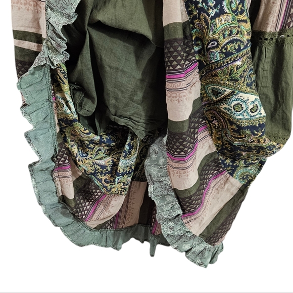 Magic Green Patchwork Cottagecore Fairycore Whimsical Midi Dress - Picture 5 of 7